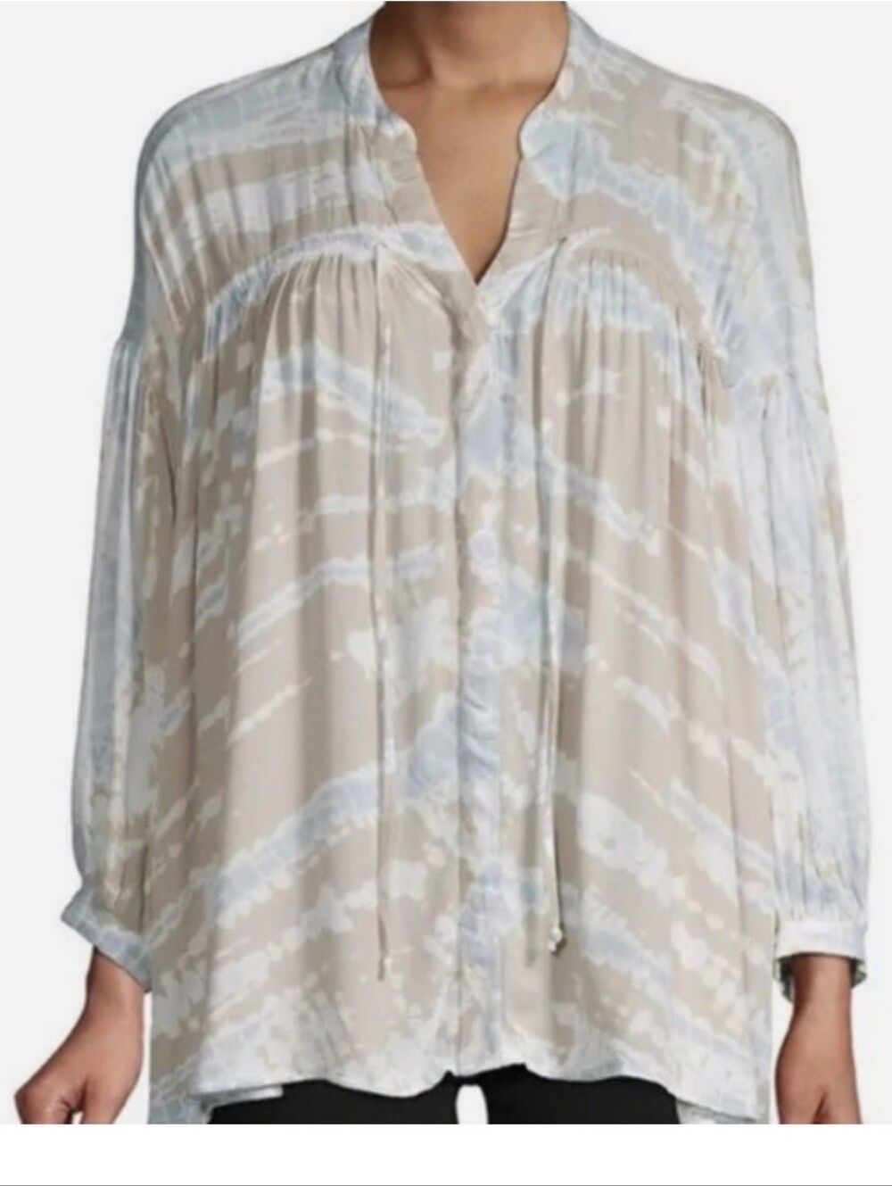 Young Fabulous & Broke Oversized Flowy Blous Coastal Tan Light Blue White Size L